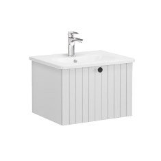 Vitra Root Groove 69353 Lavabo Dolabı, Tek Çekmeceli, 60 Cm, Mat Açık Gri, Yuvarlak Lavabolu